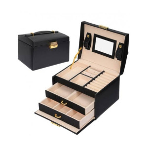 Easy Shop 3-Layer Mirror Leather Jewellery Organizer Easy Shop 3-Layer Mirror Leather Jewellery Organizer