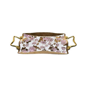 Easy Shop 14” Printed Serving Tray With Steel Handle Golden Easy Shop 14” Printed Serving Tray With Steel Handle Golden