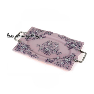 Easy Shop 15” Flower Serving Tray With Steel Handle Purple
