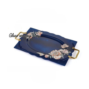 Easy Shop 15” Glass Serving Tray With Steel Handle Blue Easy Shop 15” Glass Serving Tray With Steel Handle Blue