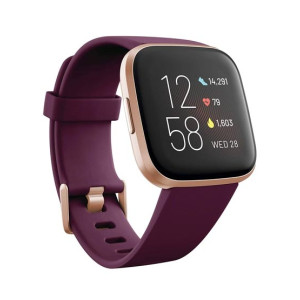 Fitbit Versa 2 Smartwatch Gold Aluminum Case With Burgundy Band Fitbit Versa 2 Smartwatch Gold Aluminum Case With Burgundy Band