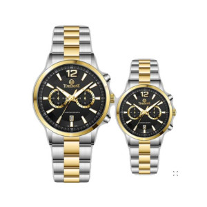 Timezone Oblique Pulse Watch For Men Two Tone Golden (TZ-1323)-Black Timezone Oblique Pulse Watch For Men Two Tone Golden (TZ-1323)-Black