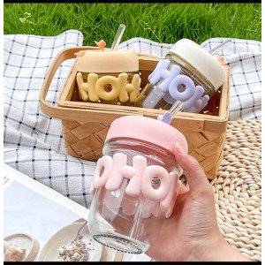 Genshirt Pearl Chain Glass Cup with Straw