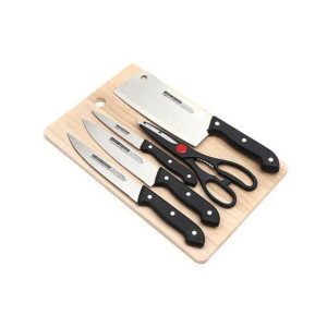 Muzamil Store Steel Blade Knife Set With Cutting Board - 6Pcs