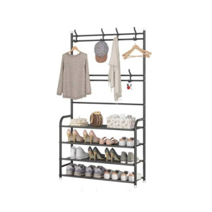 Muzamil store Entry coat 4-Tier Storage Shelves 8 Hooks Hallway Organizer