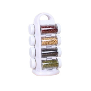 Muzamil Store Revolving Rotating Cabinet Spice Rack with Jar - 8Pcs