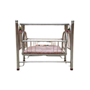 Easy Shop New Born Baby Silver Chrome Swing Cradle with Mattress