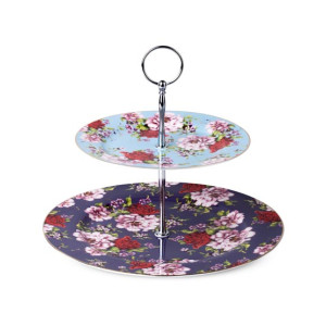 Easy Shop Floral Ceramic Cup Cake Stand - 2 Tiers