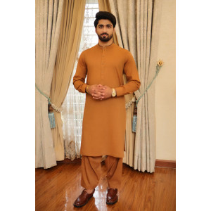 Bareeza Soft Cotton Unstitched Shalwar Kamez For Men - Mustard