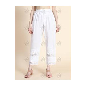 SS Mart Chicken Embroidered Pure Cotton Ladies Pajama Flappers - White