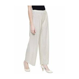 SS Mart Chicken Embroidered Pure Cotton Ladies Pajama Flappers - Off White