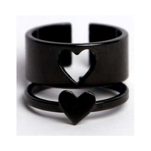 KhawajasKreation Heart Couple Ring Set Black