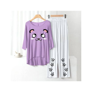 RGShop Printed Night Suit for Women-Light Purple