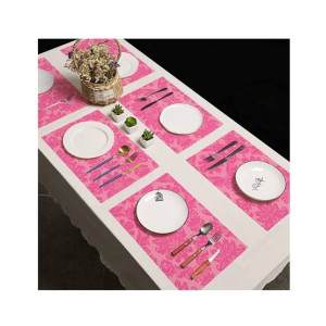 Maguari Luxurious Jacquard 6 Person Dining Table Mats Light Pink