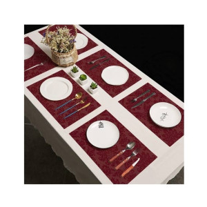 Maguari Luxurious Jacquard 6 Person Dining Table Mats Maroon