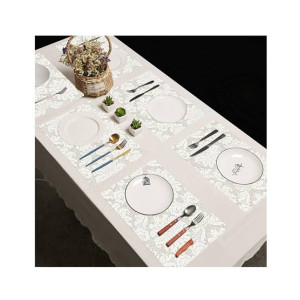 Maguari Luxurious Jacquard 6 Person Dining Table Mats White