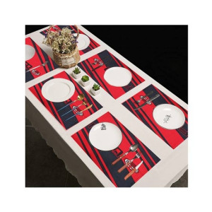 Maguari Luxurious Jacquard 6 Person Dining Table Mats Red (0495)