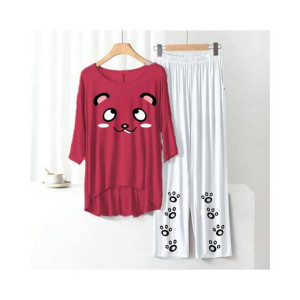 RGShop Printed Night Suit for Women-Maroon