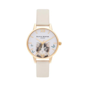 Olivia Burton Illustrated Animals Cat Vegan Women's Watch Beige (OB16WL75)
