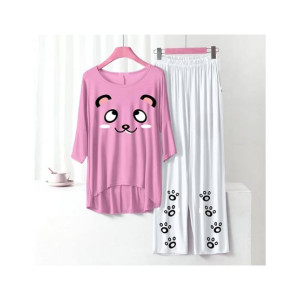 RGShop Printed Night Suit for Women-Pink