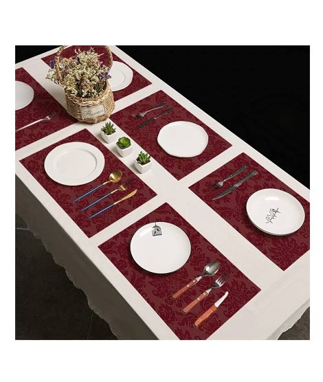 iShopping - Maguari Luxurious Jacquard 6 Person Dining Table Mats Maroon
