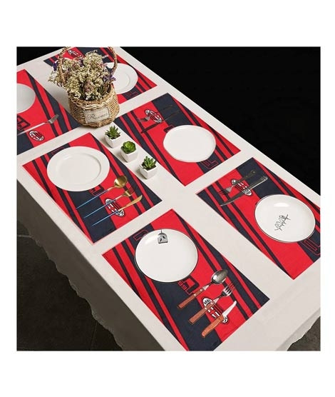 iShopping - Maguari Luxurious Jacquard 6 Person Dining Table Mats Red (0495)