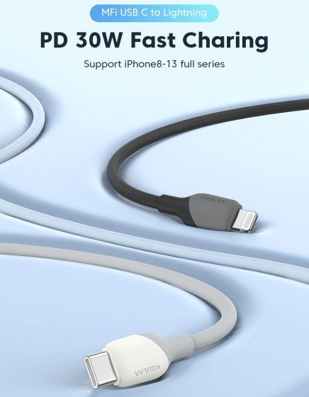 iShopping - KUULAA 30W MFI Certified PD Type-C to Lightning Fast Charging Cable Black 1M